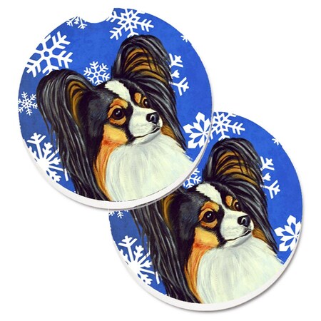 Carolines Treasures Papillon Winter Snowflakes Holiday Set of 2 Cup Holder Car Coaster LH9300CARC